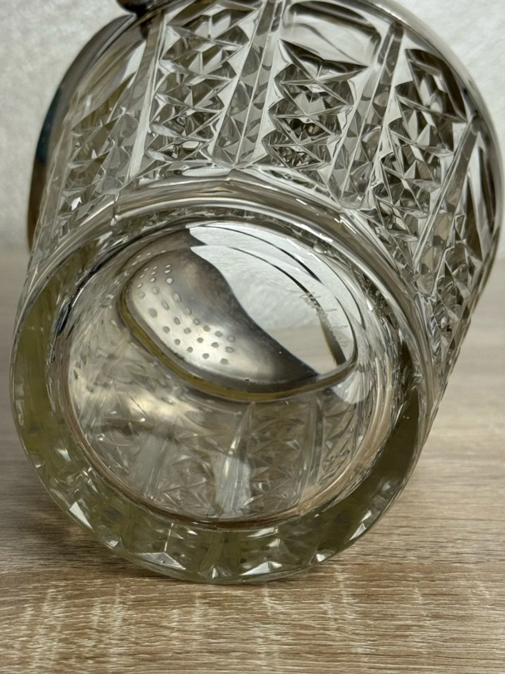 VTG Ice Bucket Val St Lambert Crystal & Silver Plate Handled Signed Barware
